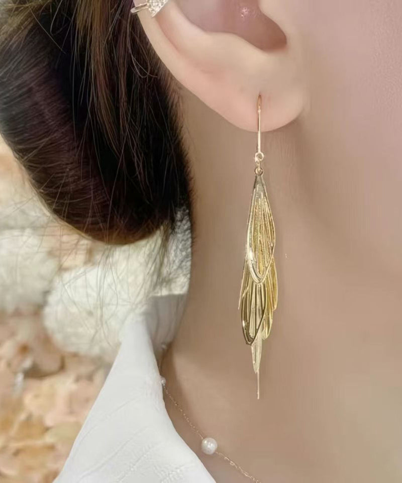 Skinny Gold Copper Alloy Hollow Out Tassel Drop Earrings