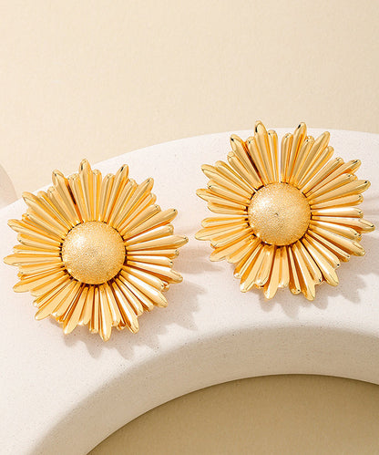 Gold Metal Alloy Sunflower Stud Earrings