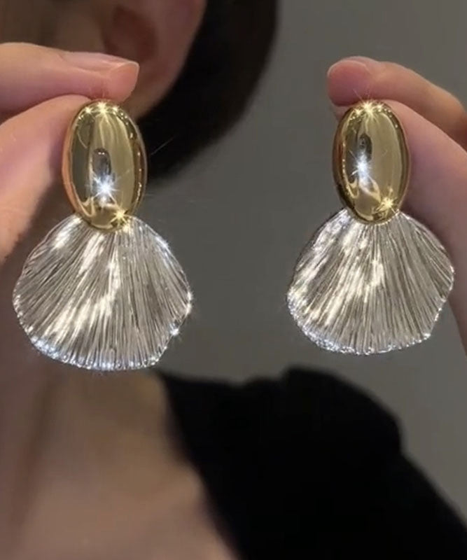 Gold Copper Alloy Leaf Drop Earrings