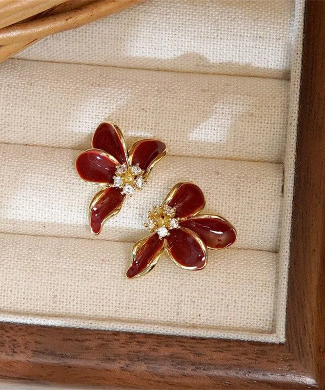 Stylish Mulberry Sterling Silver Overgild Asymmetrical Zircon Stud Earrings