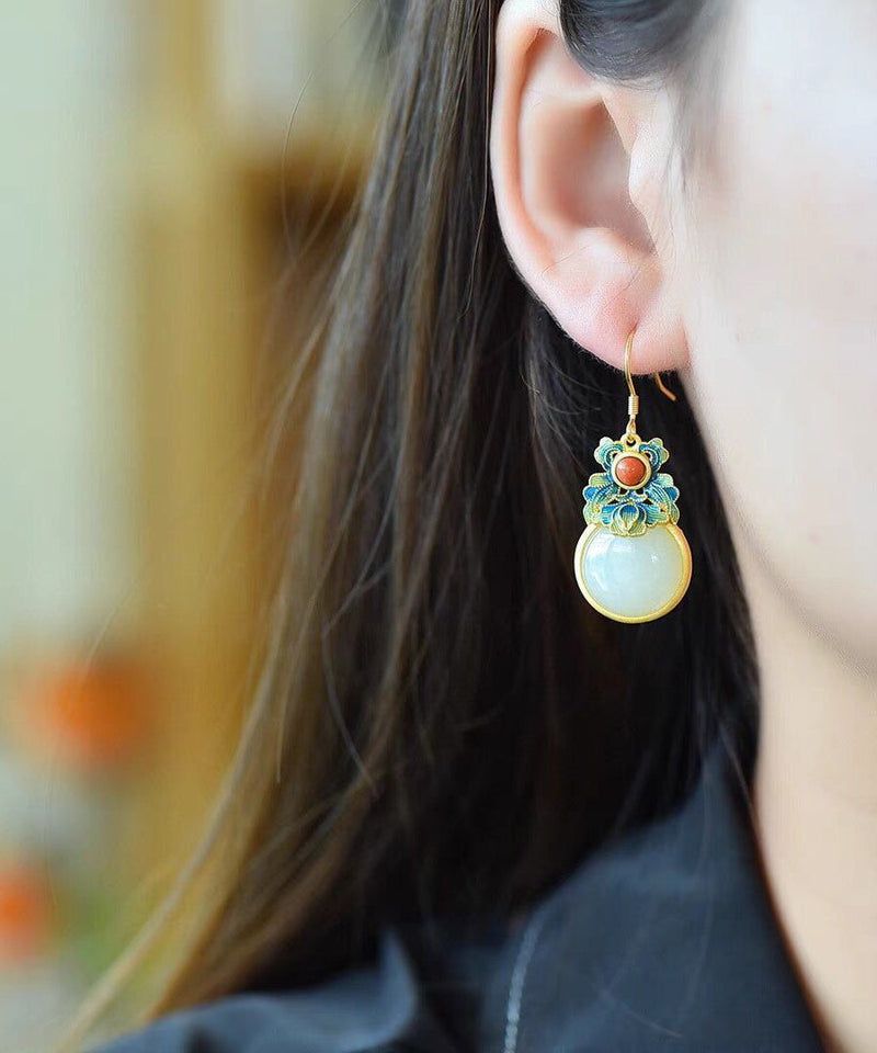 Handmade Green Silver Jade Drop Earrings