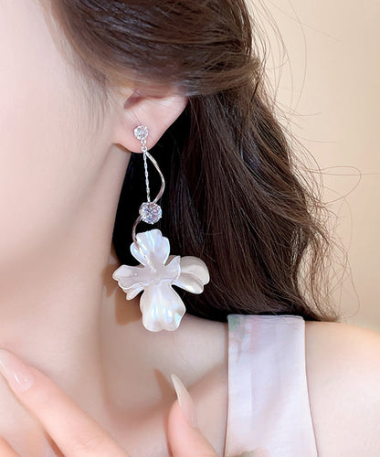 White Copper Alloy Resin Drop Earrings