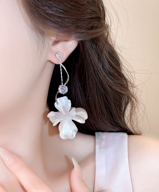 White Copper Alloy Resin Drop Earrings