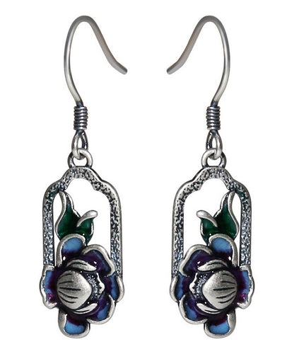 Blue Sterling Silver Lotus Drop Earrings