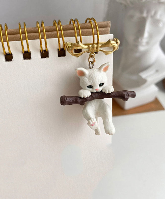 White Resin Kitten Brooch Brooches