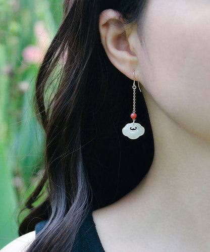 Art White 18k Gold Jade Ruyi Agate Drop Earrings