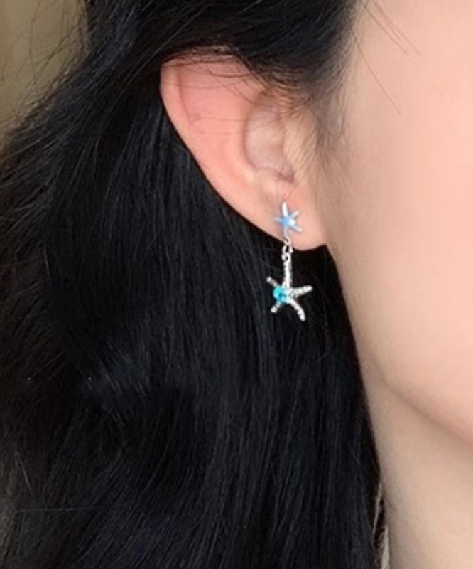 Diy Blue Copper Zircon Starfish Drop Earrings