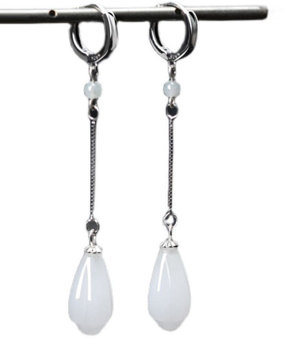 White Sterling Silver Jade Drip Drop Earrings