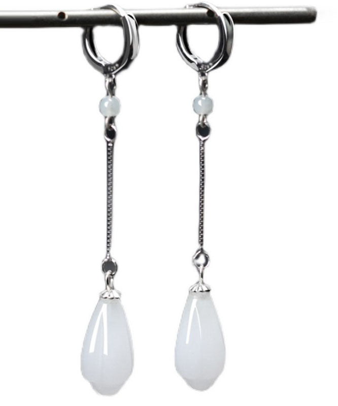 White Sterling Silver Jade Drip Drop Earrings