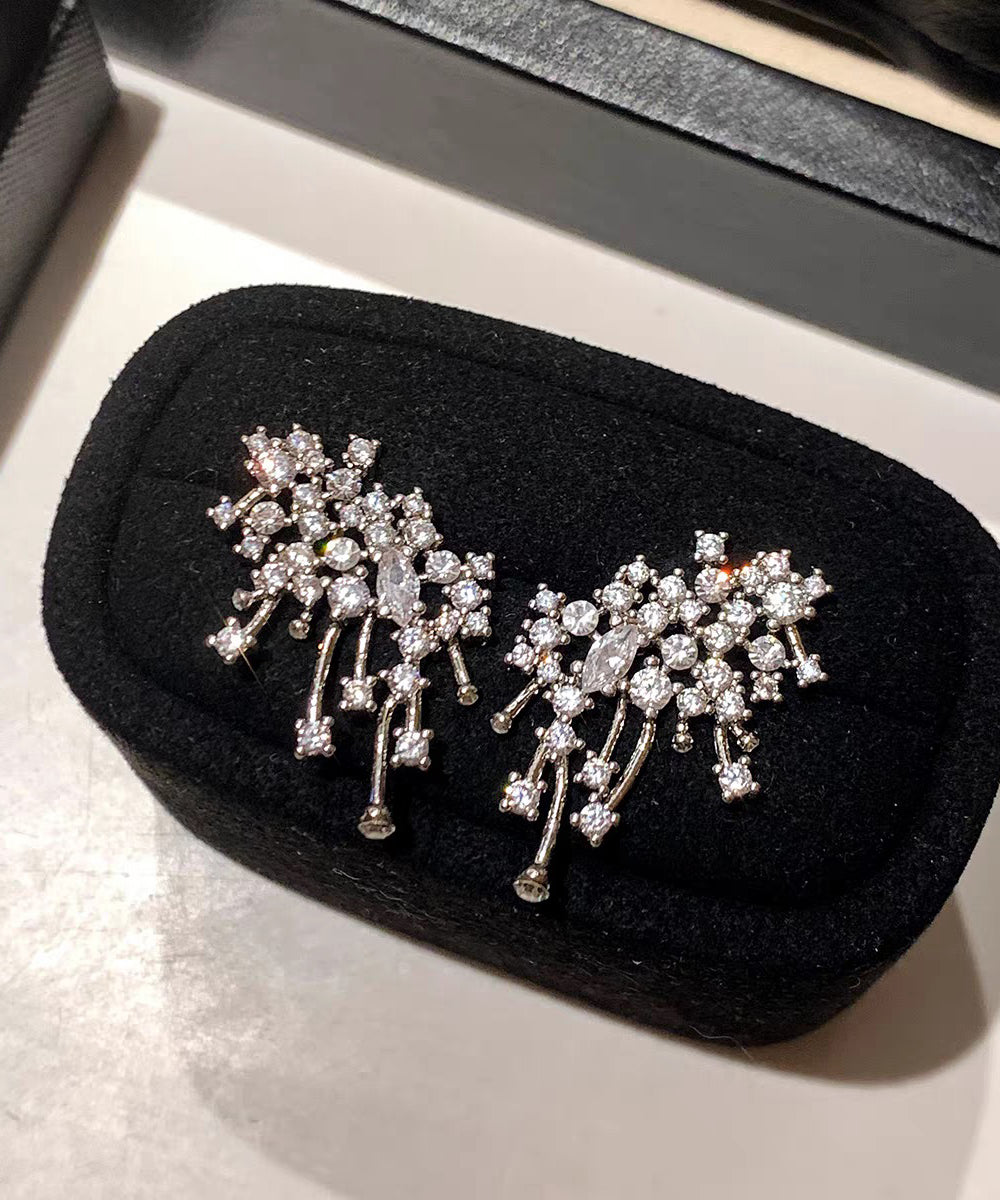 Silk Sterling Silver Zircon Fireworks Pearl Stud Earrings