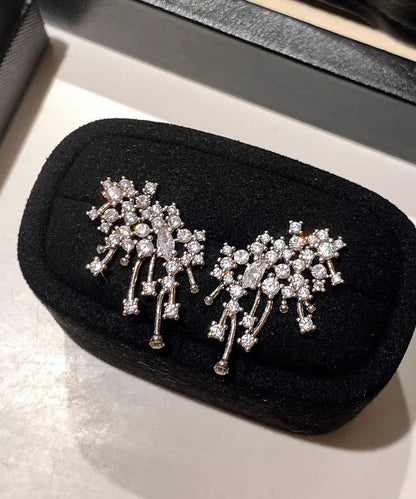 Silk Sterling Silver Zircon Fireworks Pearl Stud Earrings