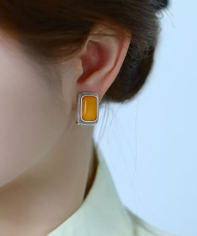 Yellow Alloy Square Beeswax Stud Earrings