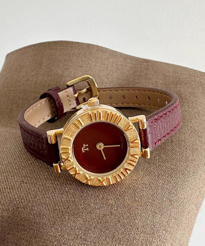 Red Stainless Steel Leather Hardlex Crystal Watches