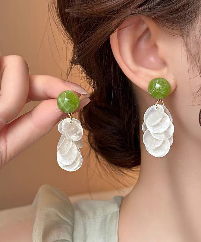 Colorblock Copper Alloy Shell Tassel Drop Earrings