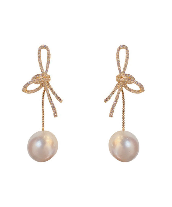 White Sterling Silver Alloy Bow Drop Earrings