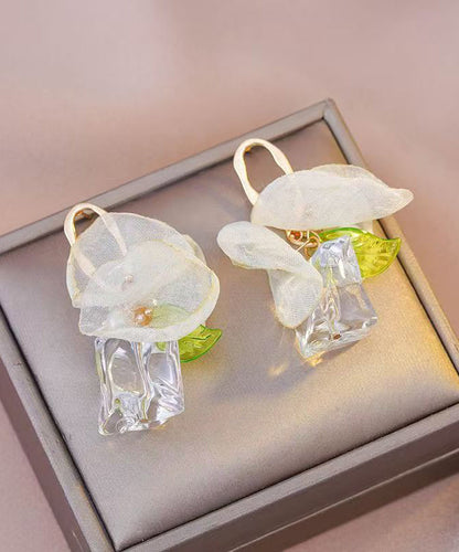 Classy Gold Acrylic Overgild Tulle Hoop Earrings
