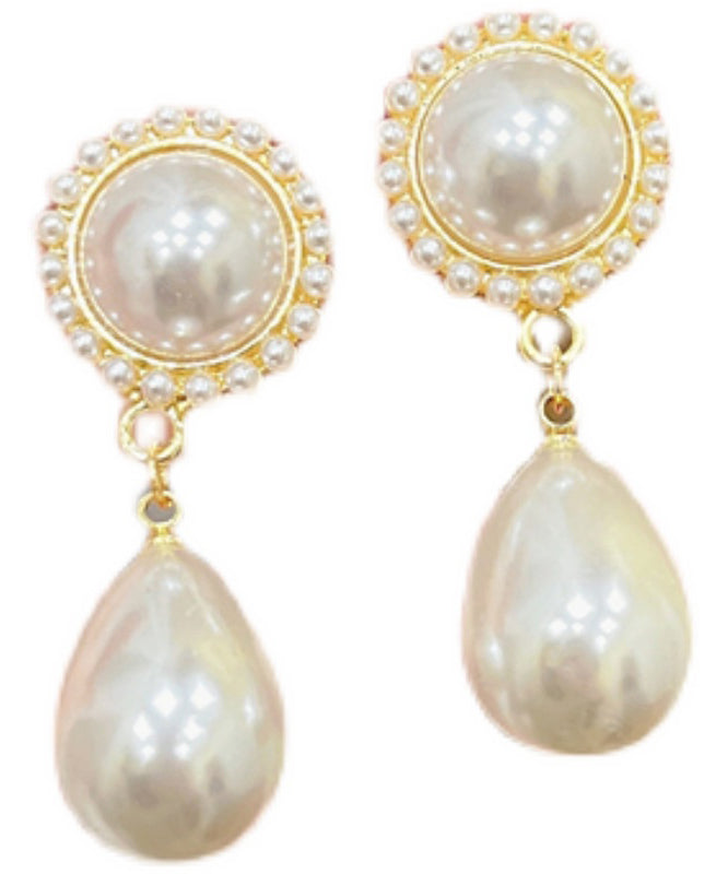 White Alloy Pearl Water Drop Drop Earrings