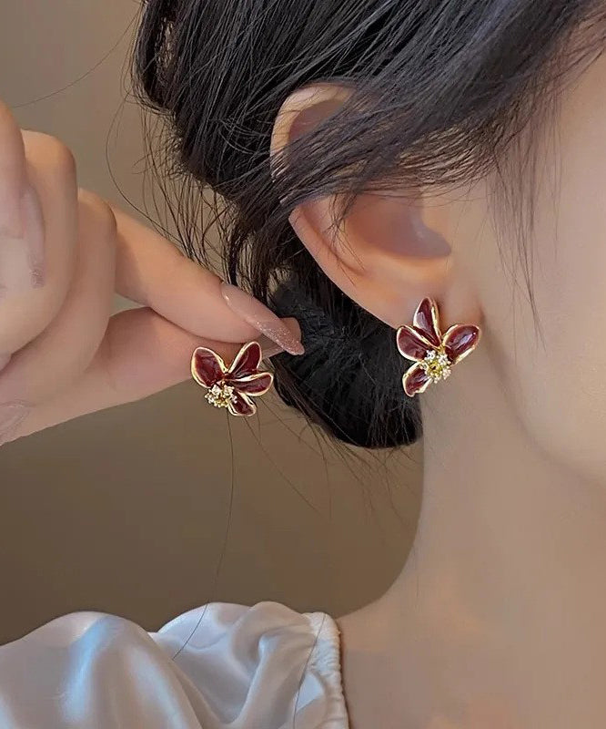 Stylish Mulberry Sterling Silver Overgild Asymmetrical Zircon Stud Earrings