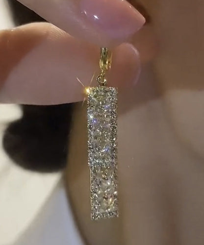 Gold Overgild Zircon Rectangle Tassel Drop Earrings