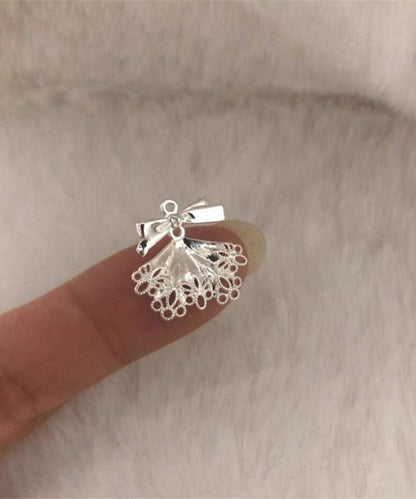 White Sterling Silver Alloy Bow Lace Patchwork Stud Earrings