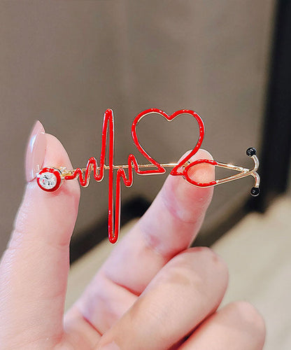 Handmade Red Alloy Zircon Ecg Love Brooches
