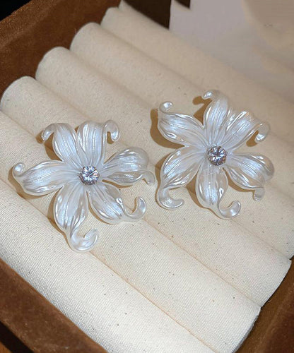 Classy White Acrylic Zircon Stud Earrings