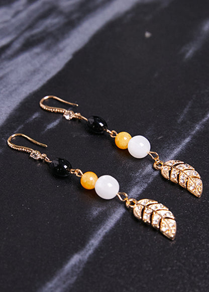 Zircon Leaf 14k Gold Drop Earrings New Style