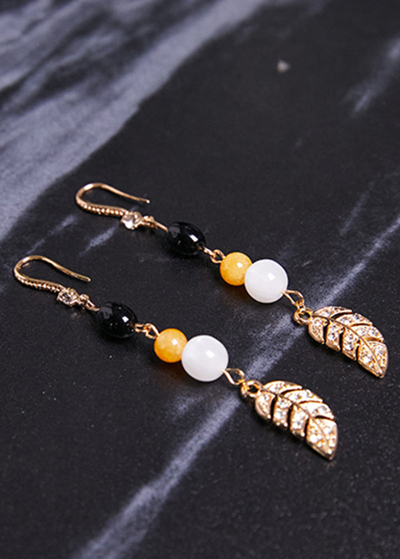 Zircon Leaf 14k Gold Drop Earrings New Style