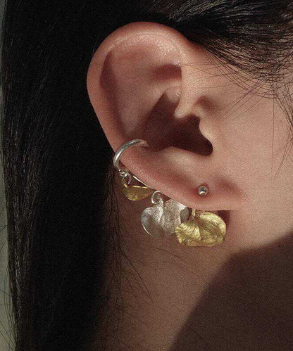 Yellow Sterling Silver Leaf Hoop Earrings