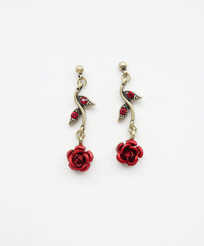Red Rose Metal Zircon Drop Earrings