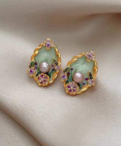 Classy Rainbow Copper Overgild Pearl Stud Earrings