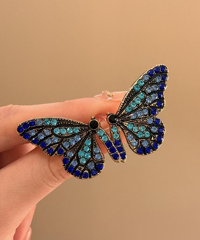 Dark Blue Sterling Silver Overgild Butterfly Stud Earrings