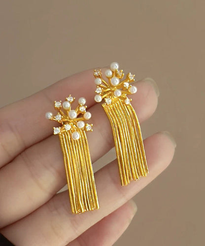 French Pearl Zircon Tassel Fireworks Earrings