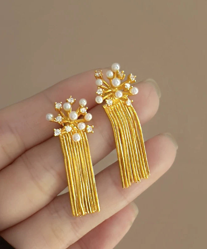 French Pearl Zircon Tassel Fireworks Earrings