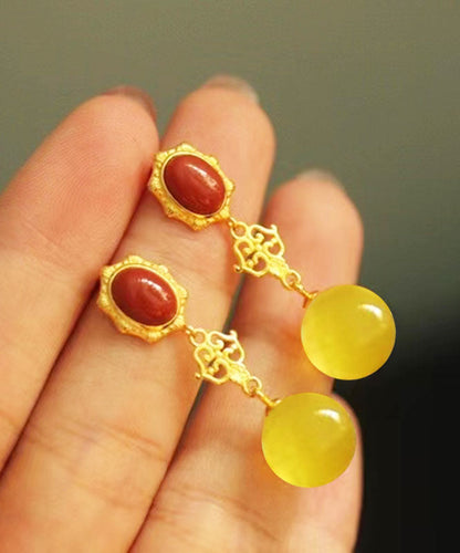 Yellow Sterling Silver Overgild Agate Beeswax Drop Earrings