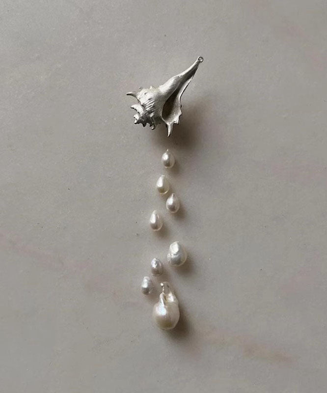 Silk Sterling Silver Rver Snail Pearl Tassel Drop Earrings