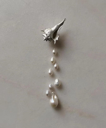 Silk Sterling Silver Rver Snail Pearl Tassel Drop Earrings