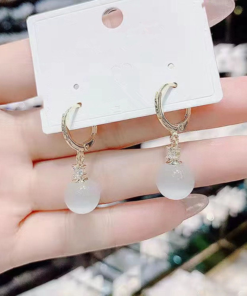 Green Copper Inlaid Opal Drop Earrings