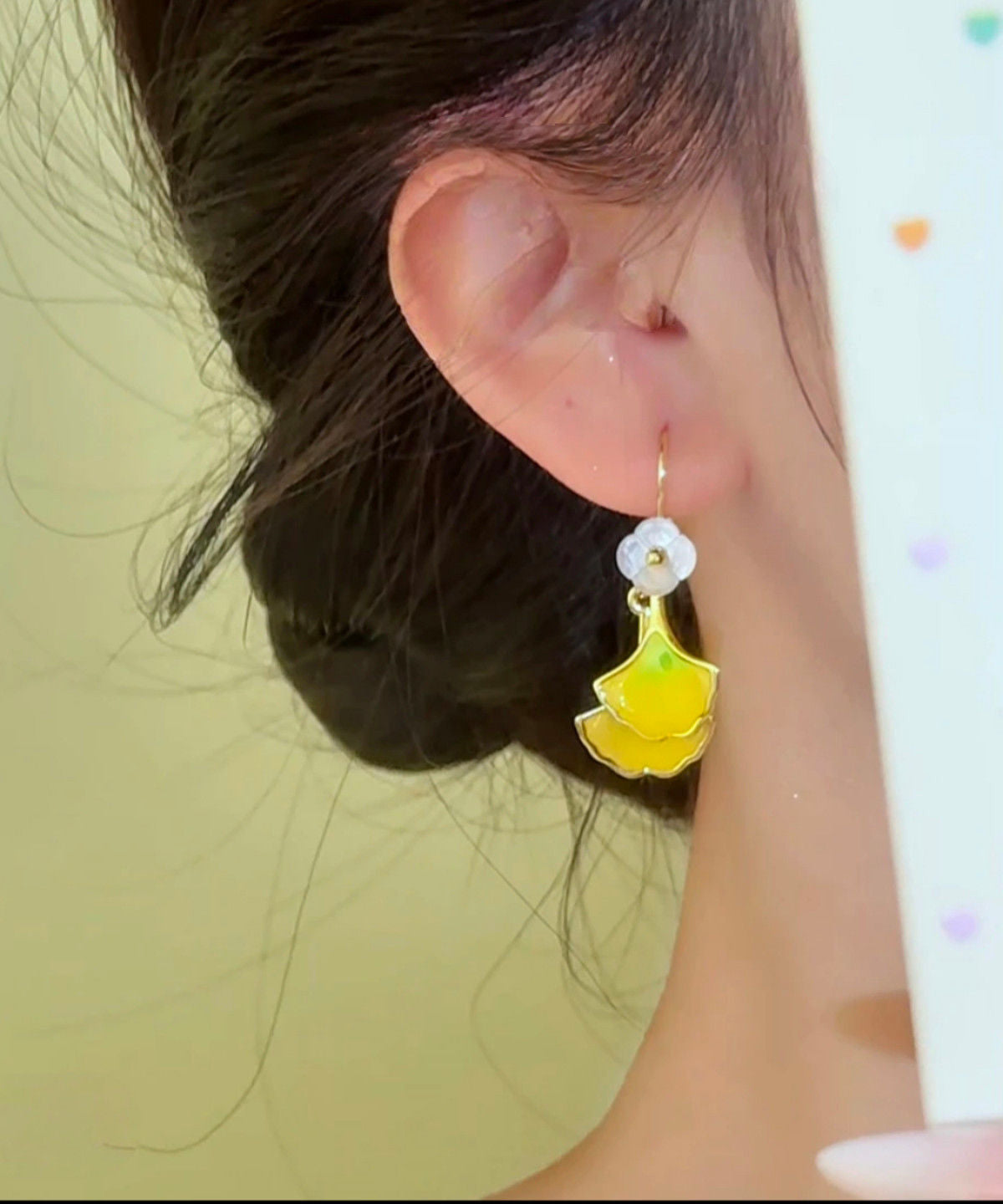 Yellow Copper Overgild Ginkgo Leaf Drop Earrings