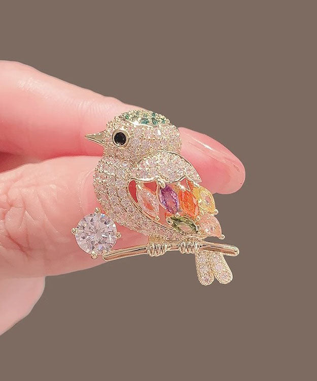 Gold Alloy Inlaid Zircon Magpie Brooches