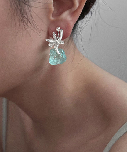Original Light Blue Sterling Silver Gem Stone Drop Earrings