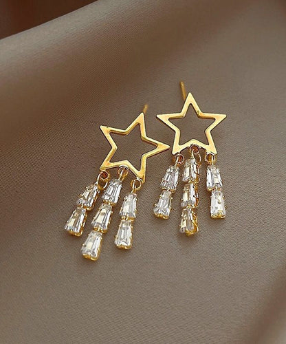 Novelty Gold 925 Silver Alloy Zircon Star Tassel Drop Earrings