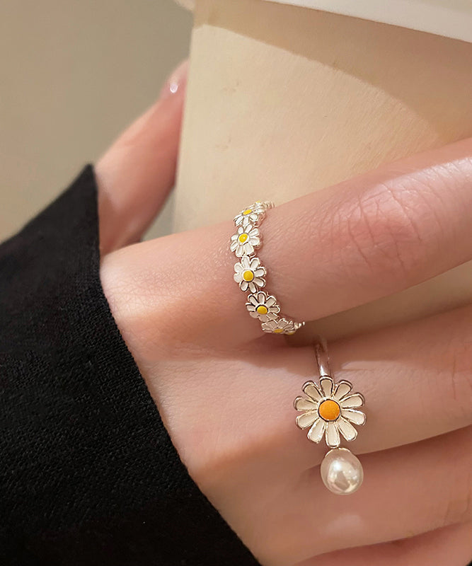 Original White Copper Glaze Pearl Open Rings Two Piece Set