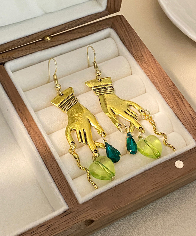 Diy Gold Copper Overgild Love Crystal Palm Drop Earrings