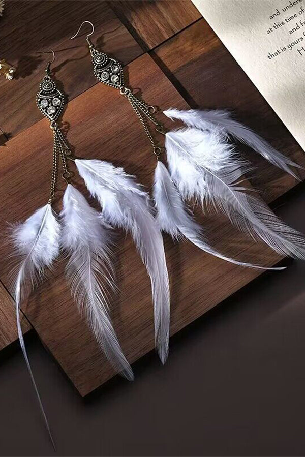 Chain Tassel Feather Earrings