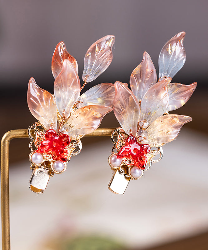 Stylish Copper Alloy Colored Glaze Pearl Koi Fish a Pair Hairpin
