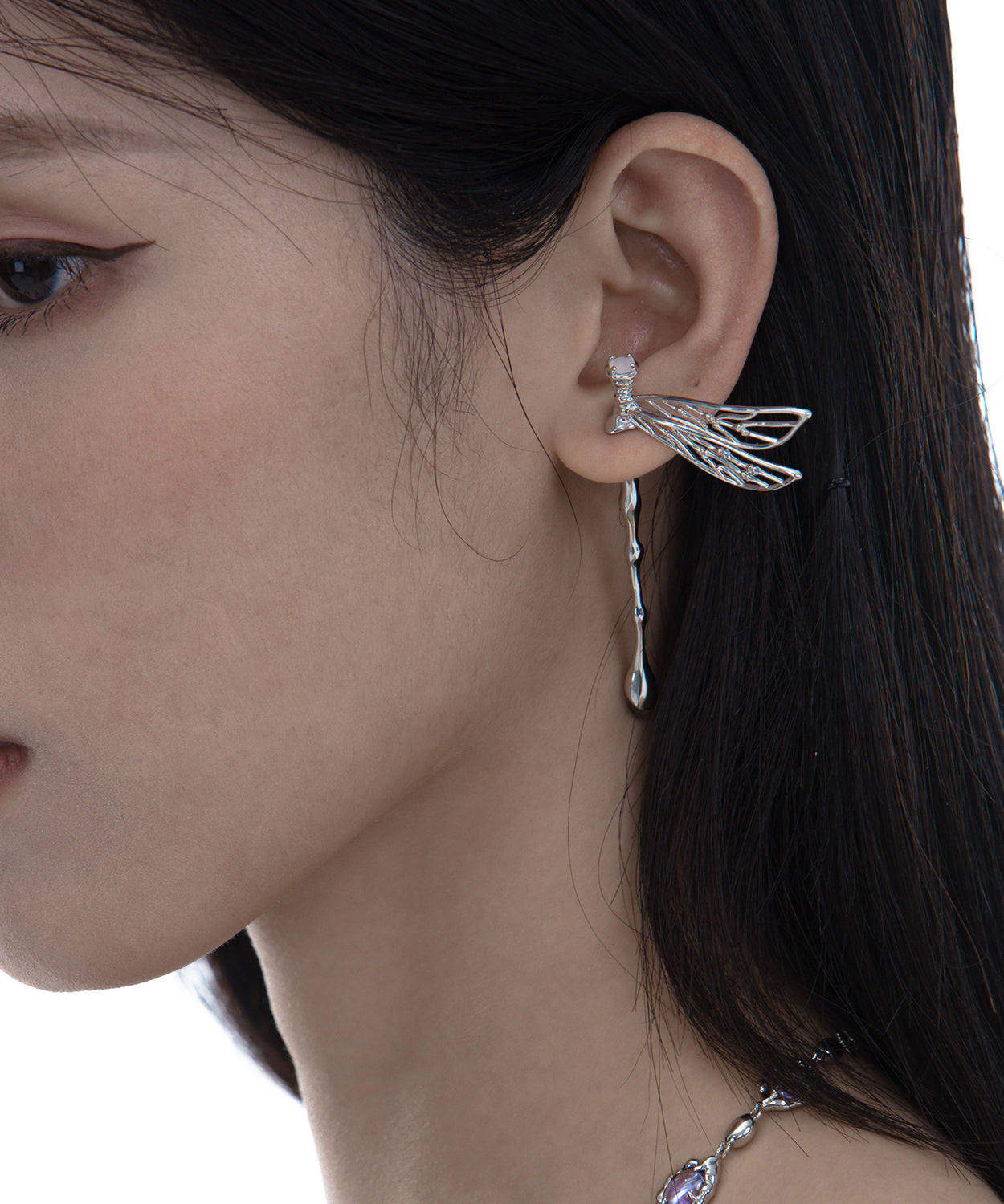Original Design Dragonfly Hollow Out Silver Single Stud Earrings