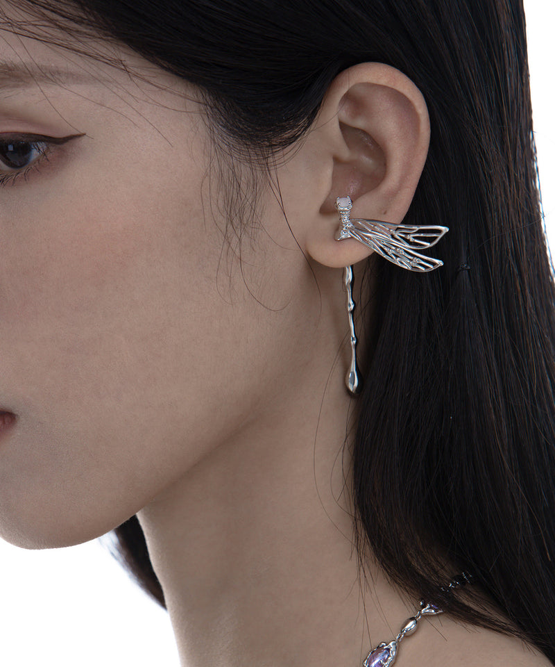 Original Design Dragonfly Hollow Out Silver Single Stud Earrings