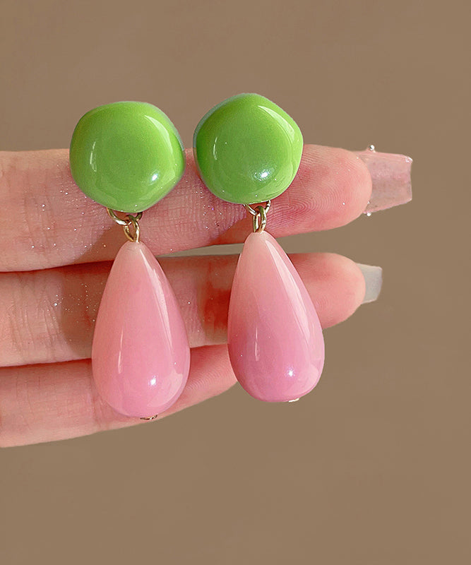 Colorblock Sterling Silver Overgild Alloy Resin Drop Earrings