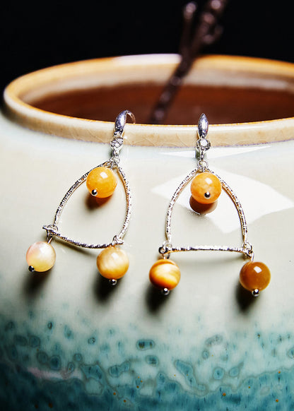 Light Yellow Gem Stone Original Design Drop Earrings